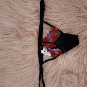 Brand New PINK VICTORIA'S SECRET EMBROIDERED HEART MESH V-STRING-S